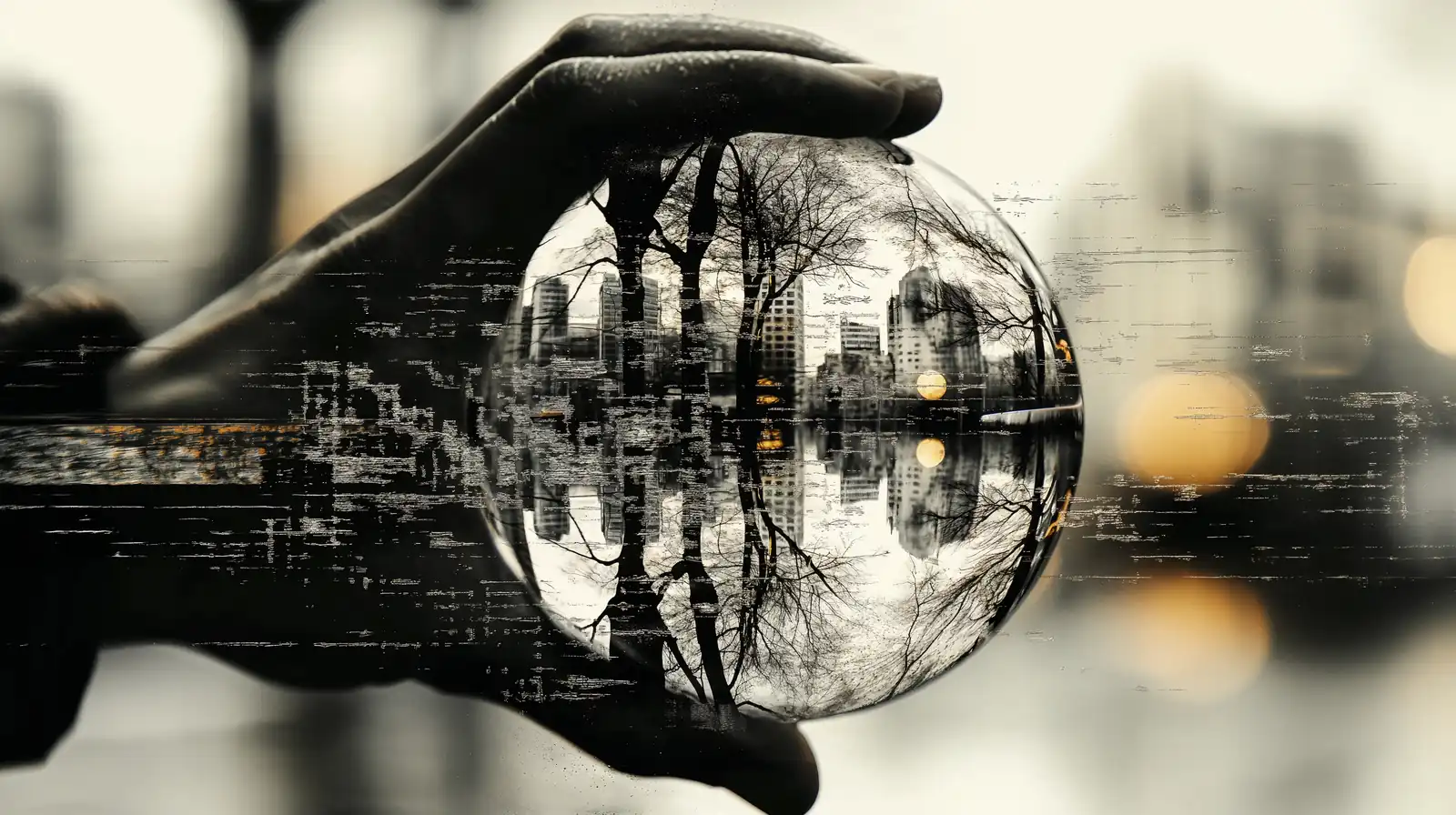 A hand holding a glass orb