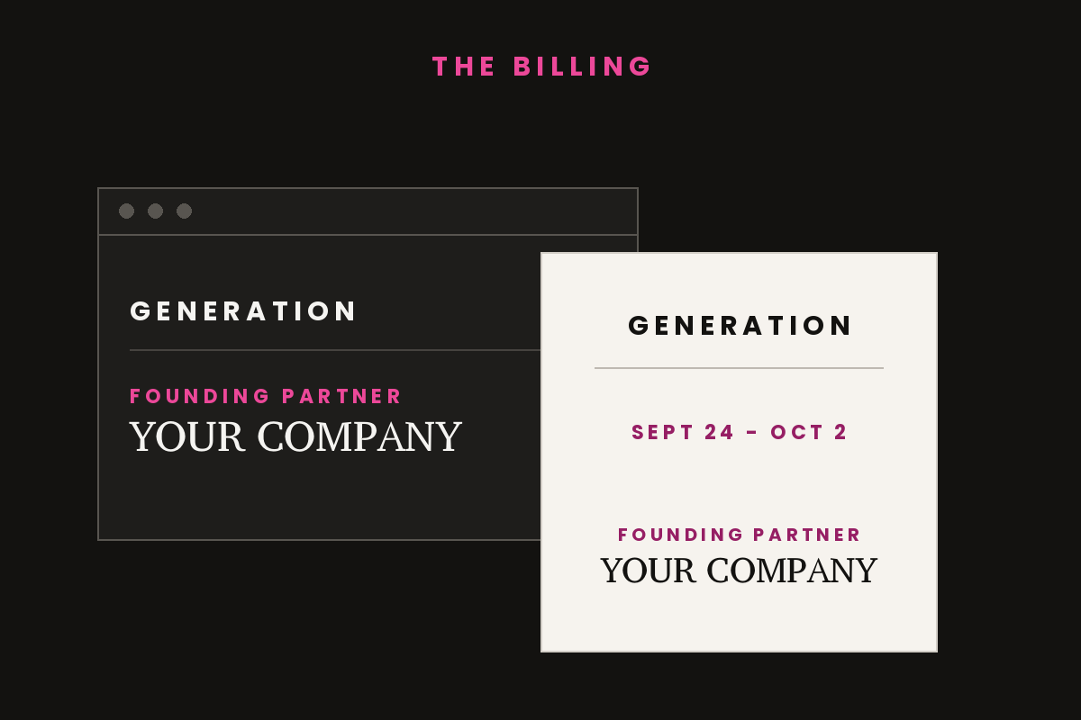 The GENERATION site and a printed poster, the partner credited on both