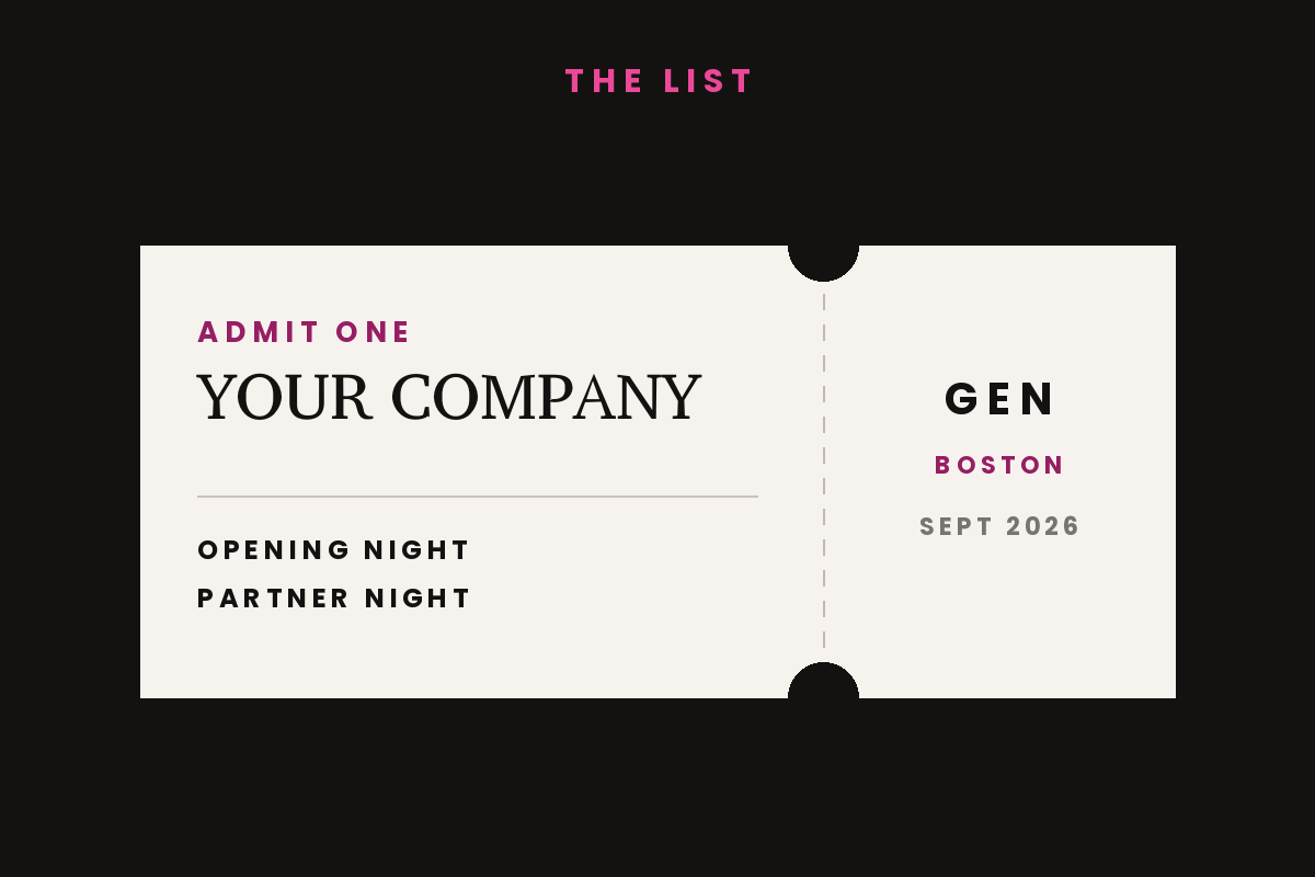 A ticket stub reading Admit One, with the partner name and the party nights